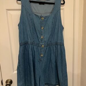 Denim Button-Front Sleeveless Romper